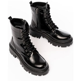 Resim 868-356 Siyah Rugan Bağcıklı Fermuarlı Günlük Kadın Bot Beyaz 