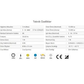 Resim Cata Ct-5170 Sensörlü Ledli Koridor Armatür Günışığı 1 Watt Modern Tasarım İç Mekan Aydınlatma 