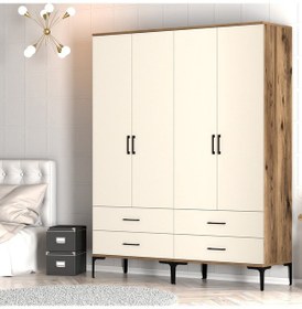Resim Variant Kumsal 4 Kapılı Tt Gardrop - Ceviz / Krem 