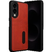 Resim S25 Edge Sara Kartvizitli Deri Kılıf - Kırmızı 