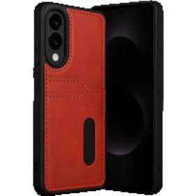 Resim S25 Edge Sara Kartvizitli Deri Kılıf - Kırmızı 