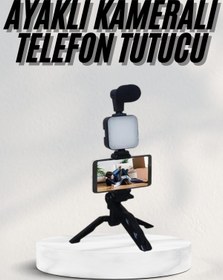 Resim ZERO LAND MTXDPN Telefon Tutucu Led Işıklı Kumandalı Mikrofon Telefon Vlog (201853) Video Kayıt 