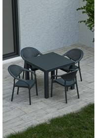 Resim 90x90 Cm Rattan 4 Kişilik Masa Takımı Camsız Bambu Sandalye Bahçe Teras Takımı Oturma Grubu Kahve Kahverengi 