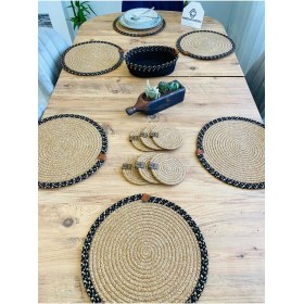 Resim Jütex Home Jüt Hasır Amerikan Servis Supla Bardak Altı ve Sepet 13 Parça 