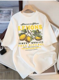 Resim Snapbuy Limon Meyveli Kadın Spor T-shirt O-boyun Rahat Kısa Kollu Premium Taze Baskıbej Bej 