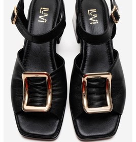 Resim Luvishoes Asha Siyah Tokalı Hakiki Deri Kadın Kalın Topuklu Sandalet 
