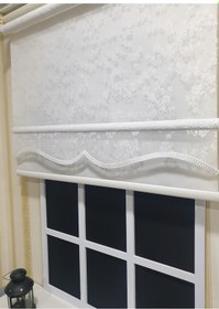 Resim Storburada Beyaz Tül Ve Ekru Stor Çift Mekanizmalı Stor Perde Alüminyum Kasalı Stb4003 Beyaz 