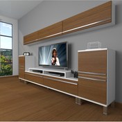 Resim Decoraktiv Ekoflex 9 Mdf Krom Ayaklı Tv Ünitesi Tv Sehpası - Beyaz - Ceviz 