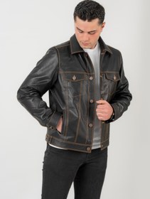 Resim Dericlass James Vintage Erkek Hakiki Deri Ceket 