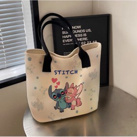 Resim Stitch & Lilo Karikatür Tote Çanta - Fermuar Kapatma ile Şirin Hayvan Baskılı Omuz Çantası, Polyester Astar, Günlük Kullanım için Mükemmel, Rahat Stil, Sadece Elde Yıkama, Çanta 