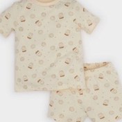 Resim DeFacto Erkek Bebek Pijama Takımı Desenli Kısa Kollu Penye Üst Beli Lastikli Şort E1187A525HSER142 Ekru 