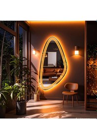 Resim Evonna Amber Led'li Lazer Kumlamalı Lavabo & Banyo Aynası Dokunmatik Sensörlü 100 X 50 Cm Turuncu 