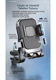 Resim Bisiklet & Scooter Titreşim Önleyici Sağlam Gidon Montajlı Telefon Tutucu Siyah 