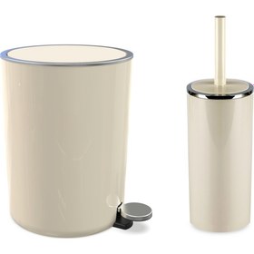 Resim Primanova Lenox Pedallı Çöp Kovası + Lenox Tuvalet Fırçası Seti Seti Bej 
