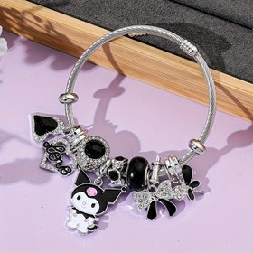 Resim Sanrio için for kuromi Gotik Charm Bileklik - Taşlı Kalp ve Yay Enamel Kolye, Çelik Alaşım Kawaii Takı, Gençler ve Kadınlar İçin Günlük Giyim, Konserler, Hediyeler, Festivite Uygun Aksesuar, Eğlenceli Tasarım, Sentetik Kristal Kolye 