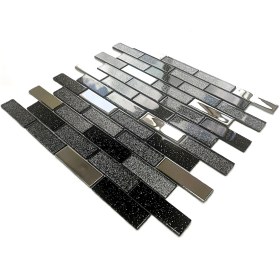 Resim Mutfak Tezgah Arası ve Iç Dekorasyon Için 23X73X4MM. Simli Siyah Gümüş Krom Mix. 30X30CM. Fileli Kristal Cam Mozaik. (11 File Karo = 1 M2 Fiyatıdır ) 