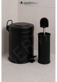 Resim Vintage Banyo Seti Beyaz Çöp Kovası 5lt Tuvalet Fırçası Lüks Model - Mini Boy Çöp Poşeti Hediyelidir Siyah 