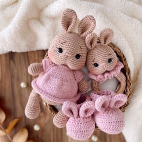 Resim Amigurumi Pembe Tavşanım - 3lü Bebek Seti 