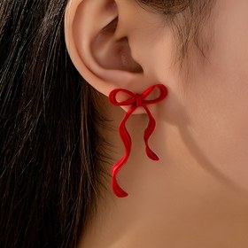 Resim 2 adet Vintage Tarzı Kırmızı Renkli Yay Biçimli Küpeler - Çinko Alaşımlı, Demir Kancalı, Günlük Giyim ve Müzik Festivalleri İçin Mükemmel, Her Gün Takı|Vintage Esinli Takı|Çinko Alaşımlı Takı 