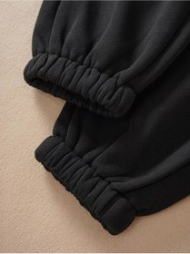Resim Unisex Rahat Kalıp Los Angeles Baskılı Paçası Lastikli Siyah Eşofman Alt Siyah 