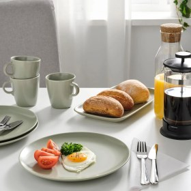 Resim IKEA 4 Adet Tabak Seti Mat Açık Yeşil Renk 26 Cm, 4 Adet, Stoneware Yuvarlak Tabak Seti 