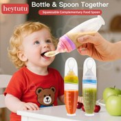 Resim Heytutu 120ml/4oz Bebek Balmumu Sıkma Besleyici - Ayrılabilir Kaşık ve Kaymaz Emme Tabanı, Tek El Besleme Dizaynı Meyve Püresi, Pirinç Pastası, Takımlı Besin, Kolay Temizlenebilir ve Taşınabilir Ev ve Seyahat için, Seyahat Bebek Besleyici, Eğlenceli Tasarım, Güvenli Kapak Özelliği 