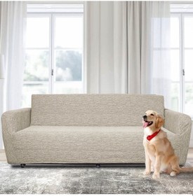 Resim Jakarlı Düz Desen Likralı Esnek Yikanabilir Koltuk Örtüsü 3+2+1+1 Koltuk Takımı Koltuk Kılıfı Vizon 