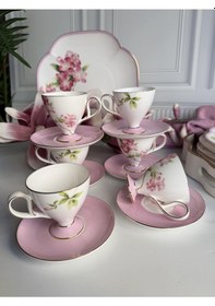 Resim Türk Kahve Fincanı Veronica Blossom 6 Kişilik 12 Parça Renkli 