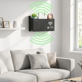 Resim İlk El Grup Duvar Tipi Wi-Fi Modem Saklama Kutusu(Siyah) - Kablo Düzenleyici Router Raf Organizer (4887) 