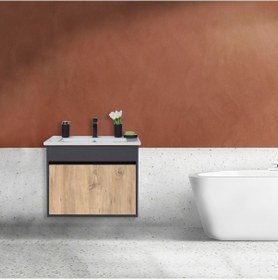 Resim Aras Lavabolu Asma Alt Dolap Antrasit/Atlantik Çam 55X44X58 Cm Antrasit - Atlantik Çam 