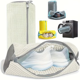 Resim 2 Adet Makinede Yıkanabilir Ayakkabı Çantası - Dayanıklı, Deformasyona Karşı Koruma Özellikli Ayakkabı, Bot ve Takı Organizatörü, Mesh Cepli Tasarım, Ergonomik Tutma Kulpu, Anneler Günü Hediyesi, Ev Düzenleyici, Güvenli Fermuarlı Kapatma, Dokulu Kumaş Çanta 