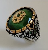 Resim Omar Silver Erkek Kesme Zümrüt Zirkon Taşlı Gümüş Yüzük (504191335) 