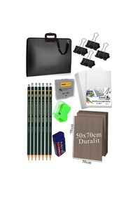 Resim 50x70 Resim Çantası Seti 1 Paket Fatih Karakalem 50x70 Proje Çantası Duralit Resim Kağıdı Dereceli Resim Kağıdı Hamur Silgi 
