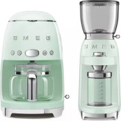Resim Smeg Pastel Yeşil Filtre Kahve Makinesi ve Kahve Öğütme Makinesi Seti 