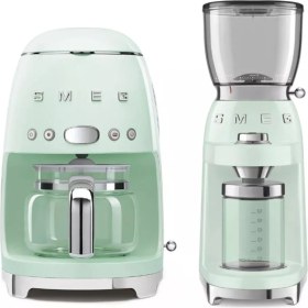 Resim Smeg Pastel Yeşil Filtre Kahve Makinesi ve Kahve Öğütme Makinesi Seti 