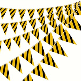 Resim 10m Damperli Kamyon Temalı Parti Afişi - Sarı & Siyah Çizgili Polyester Karışımı Bayraklar Erkek Çocuk İnşaat Kutlamaları İçin, Çok Yönlü Kullanım, Elektrik Gerektirmez, Kamyon Aksesuarları 
