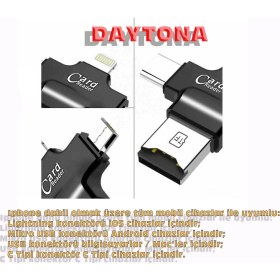 Resim Daytona HC05 4 In 1 iOs Android Type-C Lightning USB-A MicroSD TF Kart Okuyucu 