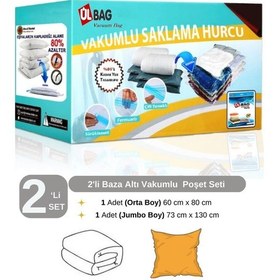 Resim 2'li Vakumlu Poşet Seti - 5 1 Orta Boy - 1 Büyük Boy Elbise, Battaniyevakumlu Poşet Şeffaf 