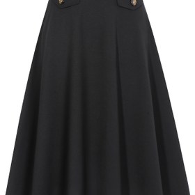Resim Kadınlar İçin Şık A Kesim Etek - Düz Siyah Pürüzsüz Dikey Pilili Etek Ucu, Kırışmaz Tüm Mevsim Midi Boy Etek, Resmi ve Yarı Resmi Giyim İçin, Makinede Yıkanabilir Tailleur Tarzı Kesim (Hayır) 