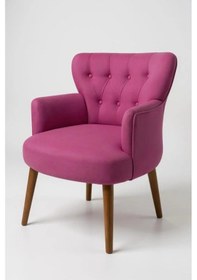 Resim Waterybrook Tekli Berjer Koltuk - Kapitoneli Babyface Kumaş - Ceviz Ahşap Ayaklı - Retro Modern Tasarım Fusya 