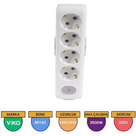 Resim Viko Multi-let 4'lü Grup Priz Anahtarlı Topraklı Çocuk Korumalı Klemensli Beyaz - 90117400 