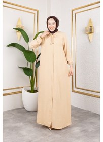 Resim Nevayla Moda Salaş Kesim Aerobin Kumaş Ferace / Bej - F137 Bej 