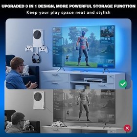 Resim Wall Mount for Xbox Series S, Xbox Series S Wall Mount Kit, with Detachable Controller Holder & Headphone Hanger & Dust Plugs Net kits, Metal Stand for Xbox Series S (NOT FOR XBOX ONE S) 