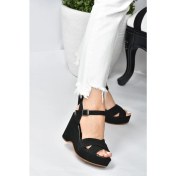 Resim Fox Shoes Siyah Süet Kadın Dolgu Topuklu Ayakkabı K250909002 