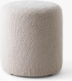 Resim Teddy Düz Puff - Yuvarlak Puf Makyaj Masası Pufu - Dekoratif Ayak Uzatma Pufu Bej 