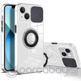 Resim Ally iPhone 13 Mini 5.4inç Kılıf Sürgülü Kamera Lens Korumalı Yüzük Standlı Silikon Kılıf 