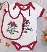 Resim Bitmeyen Kartuş Bk Kids Aynı Kadına Aşığız Tasarımlı Kırmızı Bebek Body Zıbın Ve Mama Önlüğü Hediye Seti-2 