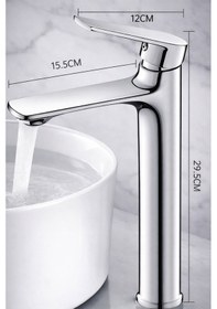 Resim Lüks Çanak Lavabo Bataryası Yüksek Gövdeli Banyo Musluğu Krom Kaplama Tek Kollu Lavabo Bataryası 