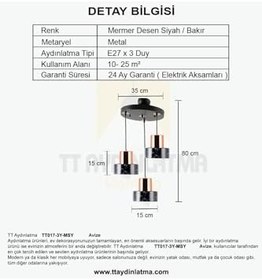 Resim TT AYDINLATMA Tt017-3y-msy Mermer Desen 3 Lü Yuvarlak Siyah Avize Siyah 