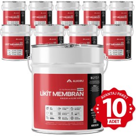 Resim Alkoru 10 Adet 15 kg Süper Likit Membran Kauçuk ve Elyaf Katkılı Sıvı Su Yalıtım Malzemesi Avantaj Paket 